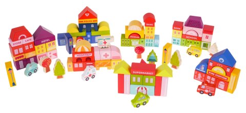 Drewniane Klocki Miasto dla dzieci 3+ Puzzle Mata podłogowa + Sorter kształtów + Klocki 115 el. Drewniane Klocki Miasto dla dzieci 3+ Puzzle Mata podłogowa + Sorter kształtów + Klocki 115 el.