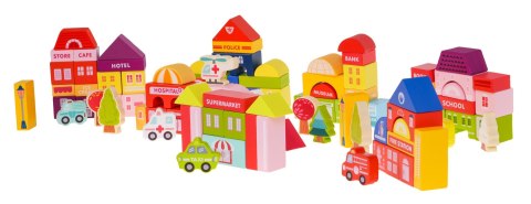 Drewniane Klocki Miasto dla dzieci 3+ Puzzle Mata podłogowa + Sorter kształtów + Klocki 115 el. Drewniane Klocki Miasto dla dzieci 3+ Puzzle Mata podłogowa + Sorter kształtów + Klocki 115 el.