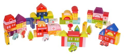 Drewniane Klocki Miasto dla dzieci 3+ Puzzle Mata podłogowa + Sorter kształtów + Klocki 115 el. Drewniane Klocki Miasto dla dzieci 3+ Puzzle Mata podłogowa + Sorter kształtów + Klocki 115 el.