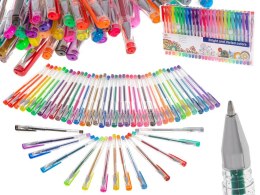 Zestaw 50 kolorowych długopisów żelowych w etui – brokatowe, metaliczne, fluorescencyjne