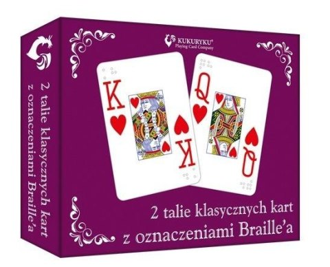 Zestaw dwóch talii kart do gry z oznaczeniami w alfabecie Braille’a, po 54 karty każda, dla osób niewidomych i niedowidzących Zestaw dwóch talii kart do gry z oznaczeniami w alfabecie Braille’a, po 54 karty każda, dla osób niewidomych i niedowidzących