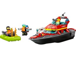 LEGO City 60373 Łódź strażacka z motorówką, minifigurkami i akcesoriami strażackimi, zestaw dla dzieci 5+