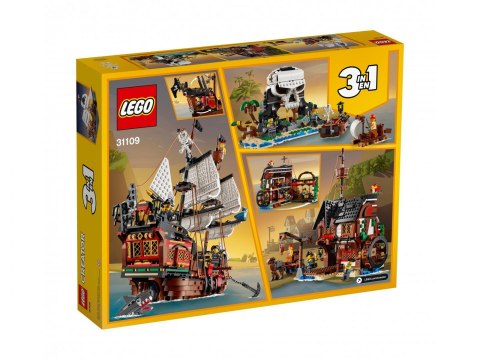 LEGO Creator 31109 – Statek Piracki 3 w 1 z 1264 elementami, modelem statku, pirackiej karczmy i Wyspy Czaszek LEGO Creator 31109 – Statek Piracki 3 w 1 z 1264 elementami, modelem statku, pirackiej karczmy i Wyspy Czaszek