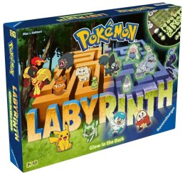 Gra planszowa Szalony Labirynt Pokémon – wersja świecąca w ciemności z korytarzami, żetonami Pokéball i figurkami Pokémonów
