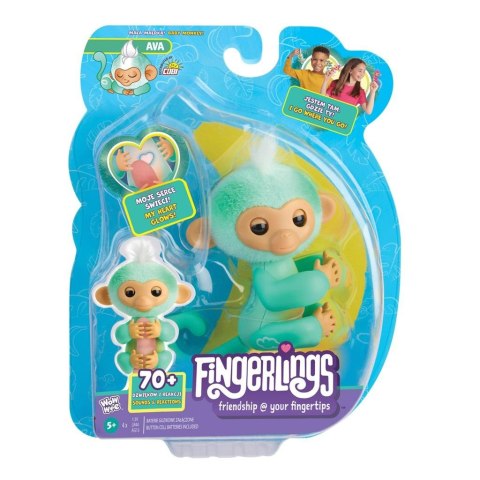 Interaktywna małpka Fingerlings z miękkim futerkiem, trzymająca się palca i świecącym sercem Interaktywna małpka Fingerlings z miękkim futerkiem, trzymająca się palca i świecącym sercem