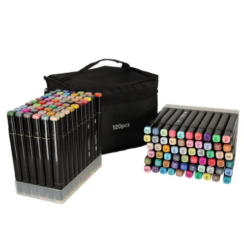 Zestaw 120 dwustronnych markerów alkoholowych w etui z podstawką, idealnych do rysowania, szkicowania i kolorowania Zestaw 120 dwustronnych markerów alkoholowych w etui z podstawką, idealnych do rysowania, szkicowania i kolorowania