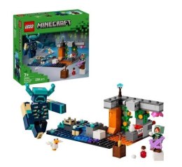 Zestaw LEGO Minecraft Spotkanie ze strażnikiem (21274) z jaskinią, figurkami i eksplozją TNT, idealny dla młodych fanów Minecrafta.