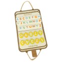 Tablica manipulacyjna Montessori Dinozaur – edukacyjna teczka sensoryczna z guzikami, zamkami i suchościeralną tablicą w pastelowych kolorach