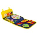 Tablica manipulacyjna Montessori w formie walizki i plecaka z motywem dinozaura, edukacyjna zabawka sensoryczna dla dzieci.